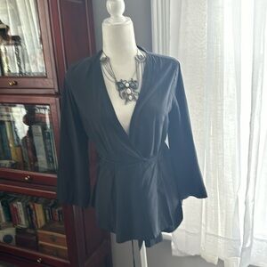 Free People Black Wrap Blouse